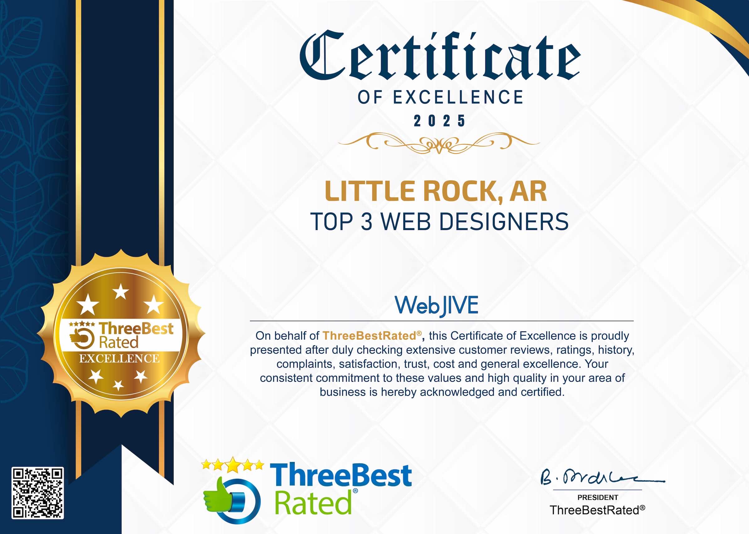 ThreeBestRated Certificate of Excellence