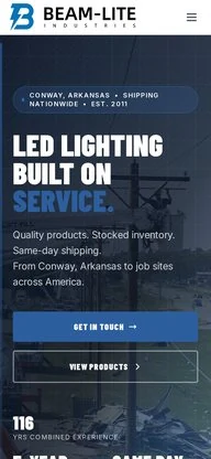 Beam-Lite Industries website by WebJIVE on a phone